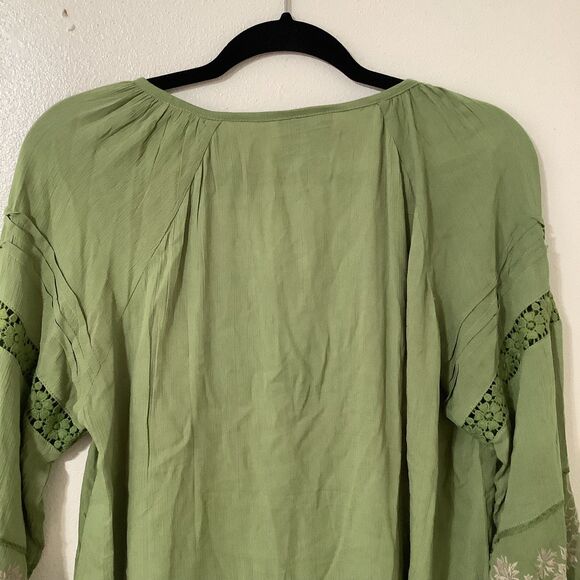 Green Bohemian Hippie Boho Renaissance Fair Cottagecore Fairy Peasant Blouse XL - Picture 6 of 7